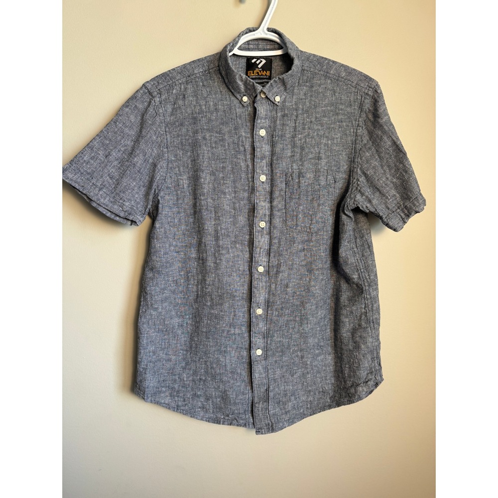 Elevani Mens Linen Blend Short Sleeve Button Down Shirt Gray M Preppy Summer